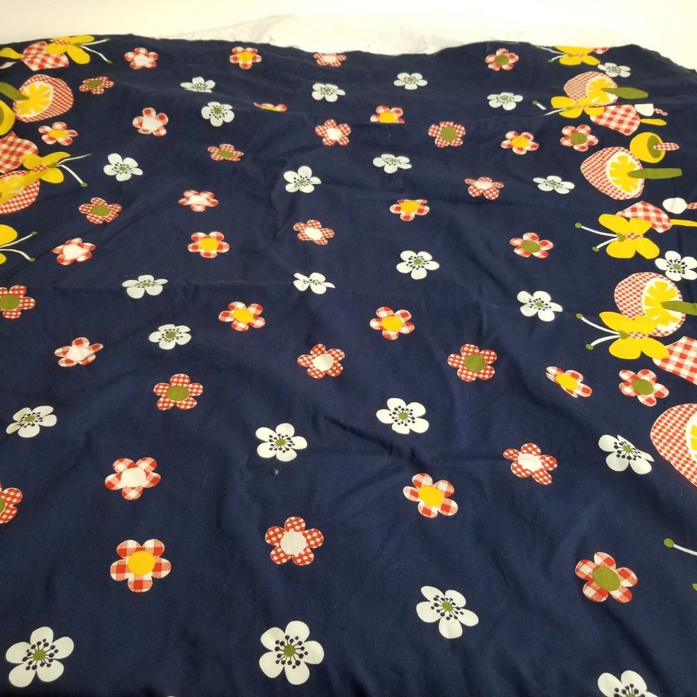 Vintage Mushroom Floral Flower Fabric Cloth Navy Yellow By the Yard 45 Inch Wide - Picture 7 of 8